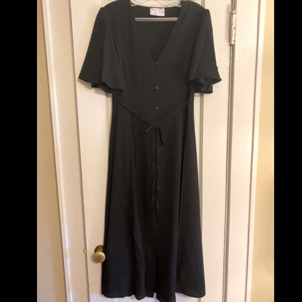 ASOS DESIGN Button Down Midi Tea Dress with Angel Sleeve Black Size US 8